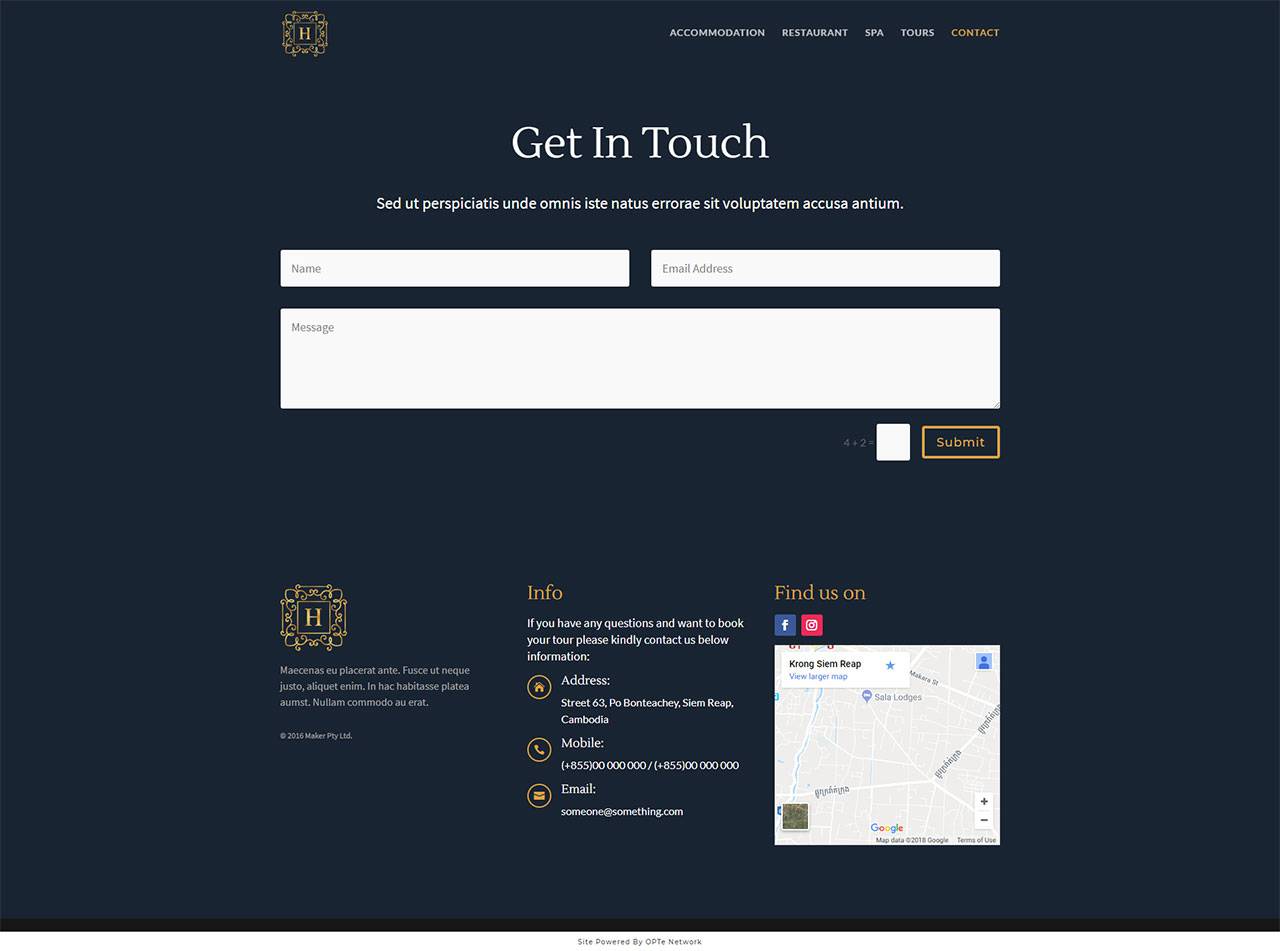 elegant Hotel Layout Contact page