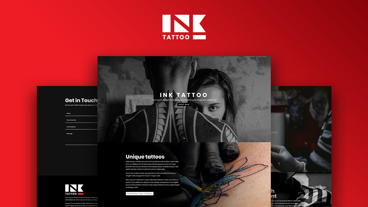 Ink Tattoo Divi Layout with logo on red background