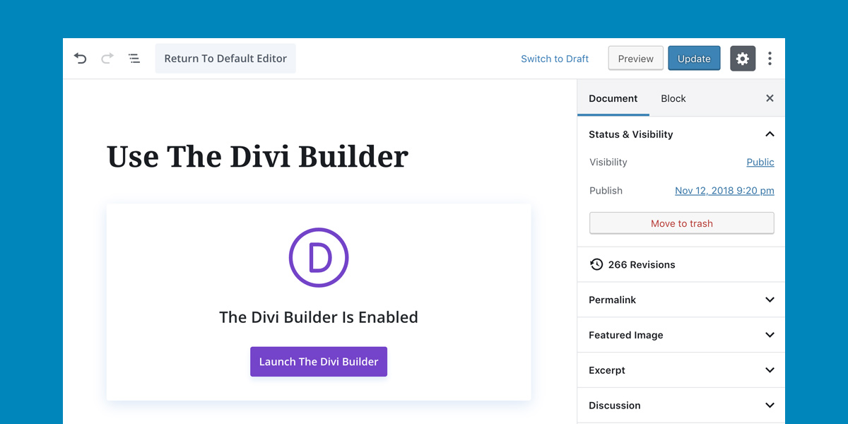 Divi builder in WordPress 5.0
